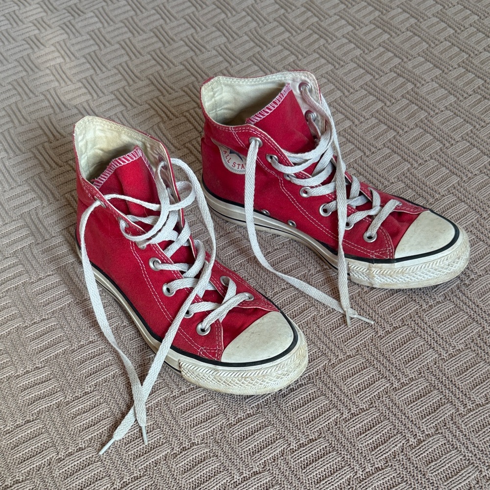 Converse Red High-Top Canvas Sneakers with White Accents - Picture 3 of 13